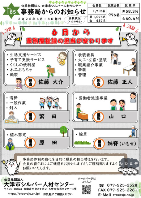 【事務局からのお知らせ】5月号 No.185(20805シルバー事務局からのお知らせhp